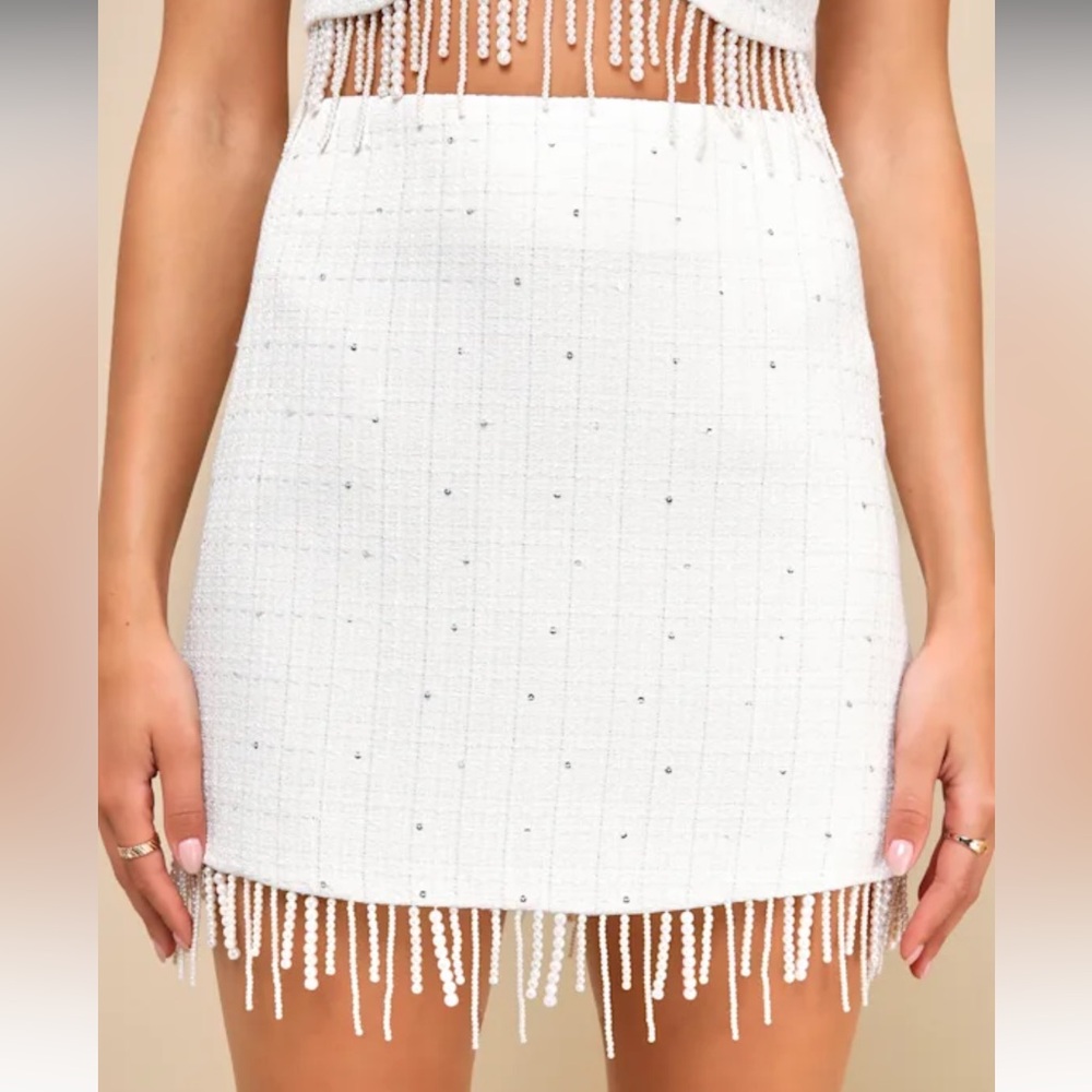 Lulus white fringe skirt